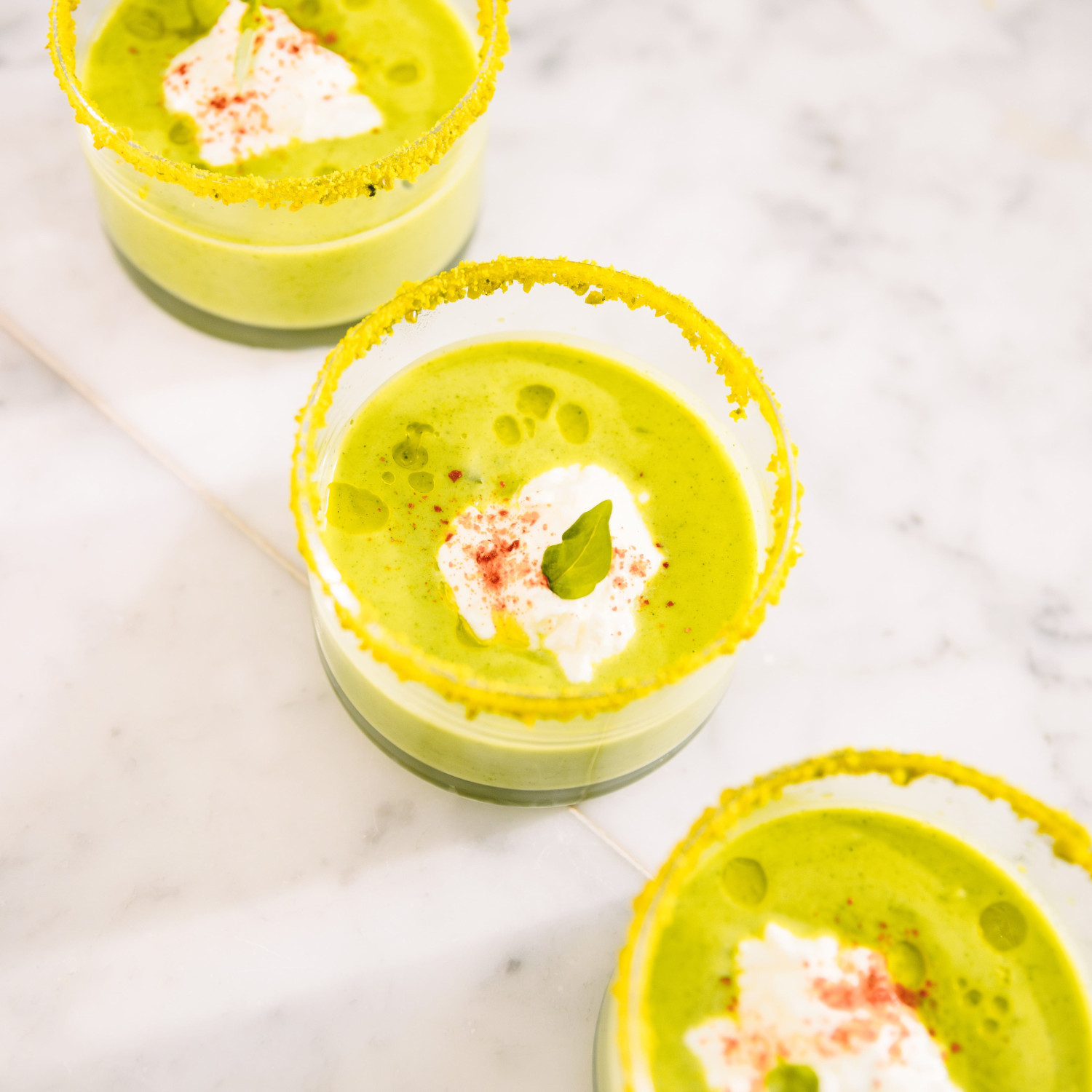Verrines de courgettes et touche d’huile
